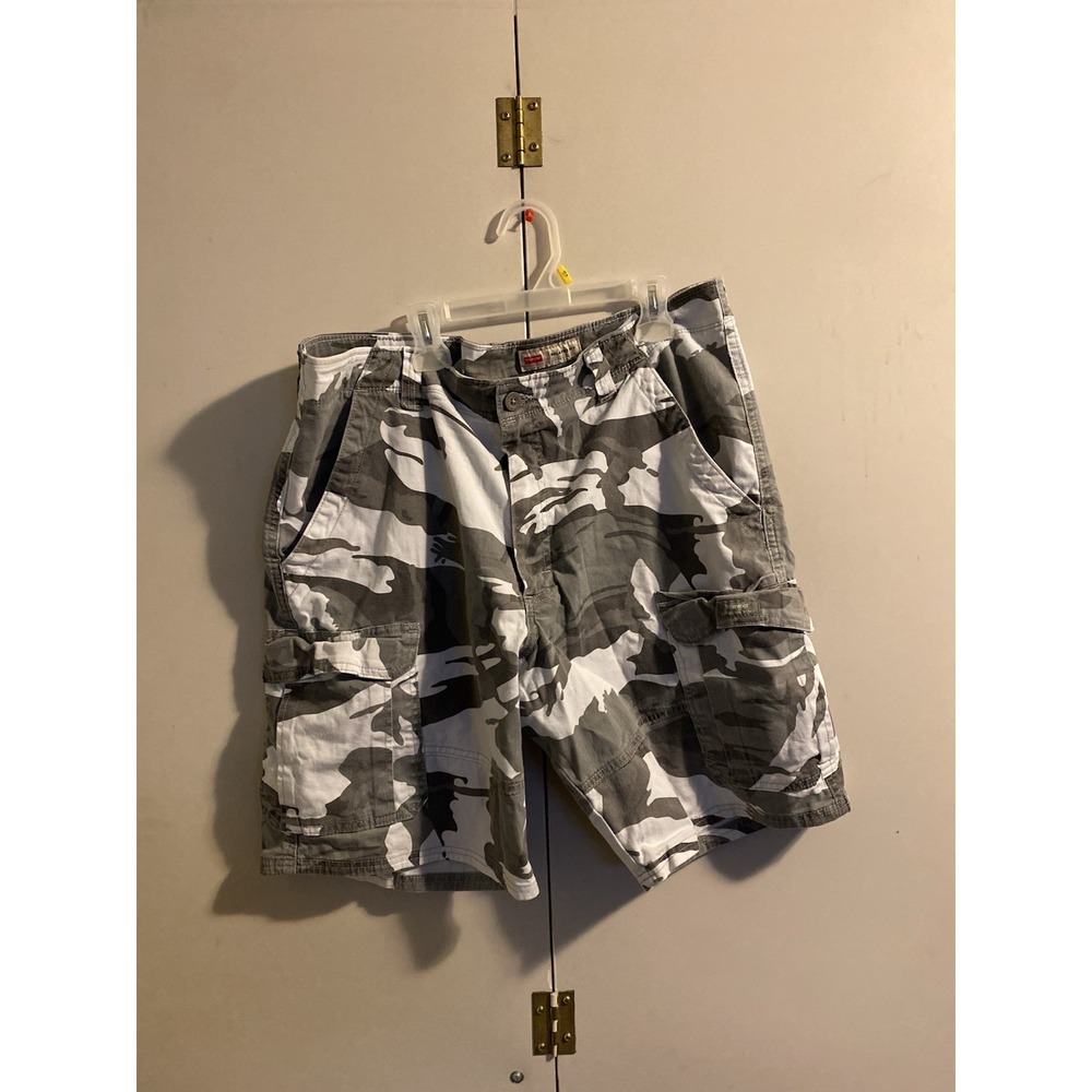Wrangler Mens Cargo Shorts 36 Relaxed Fit Grey White Urban Camo Tactical Stretch